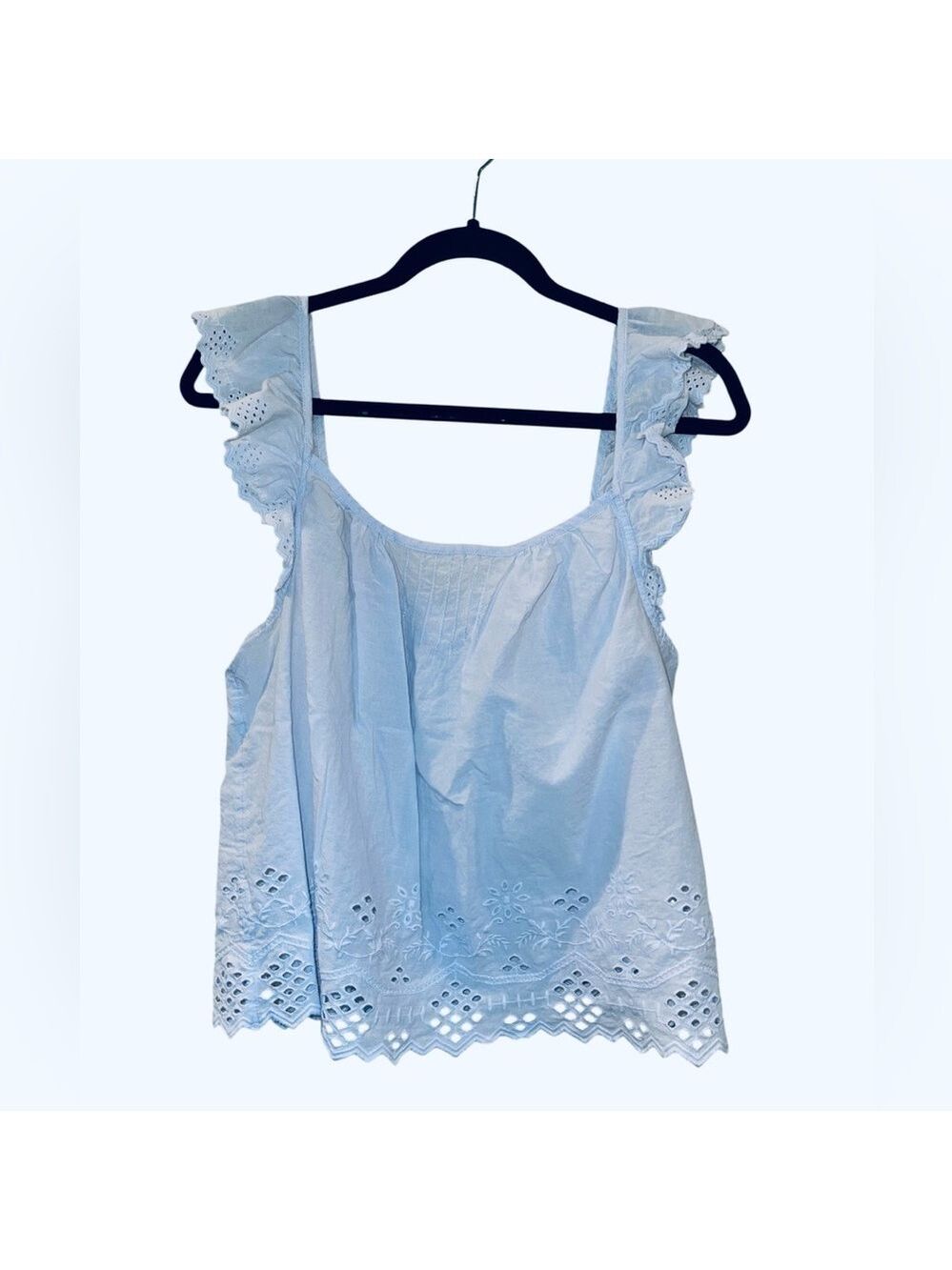 Shabby Chic Women's Eyelet Light Blue Ruffle Sleeve Tank Top Blouse Size: Large